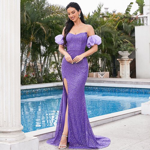 Sequin Prom Dresses with High Slit Sexy Evening Party Gowns