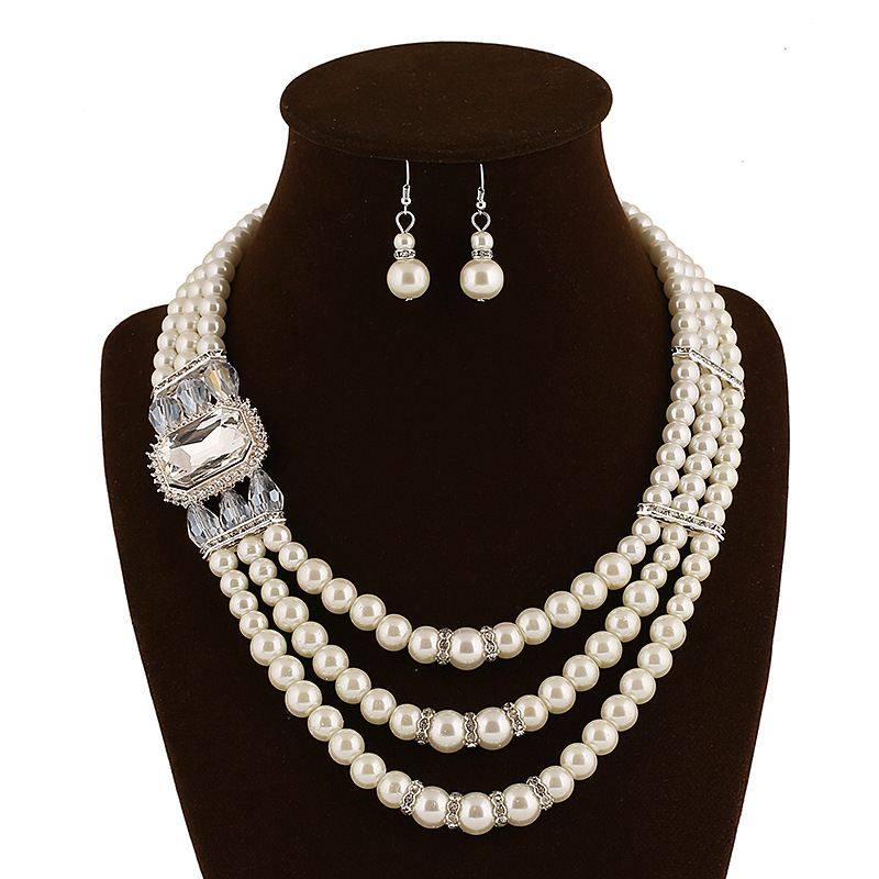 民族风多层仿珍珠女项链 necklace set earrings women pearl