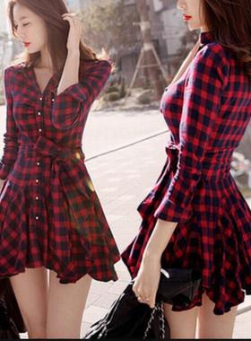 Summer Dress 2016 Retro Women Red Plaid Shirt Casual Dresses