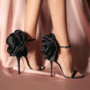 Sandals 速卖通 Lazada Women 女 欧美外贸一字带细高跟花朵凉鞋