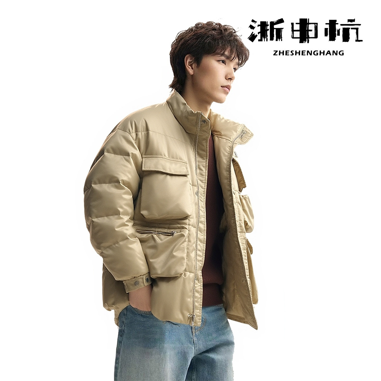 浙申杭 2025新款冬季男装短款休闲宽松保暖轻便多口袋立领羽绒服