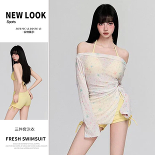 泳衣女分體保守三件套韓版 ins風(fēng)洋氣小胸聚攏海邊多巴胺穿搭泳裝