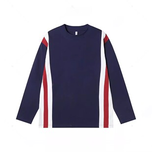 SDSA男士秋冬新款痞帅男装宽松拼接圆领长袖T恤撞色舒适时尚上