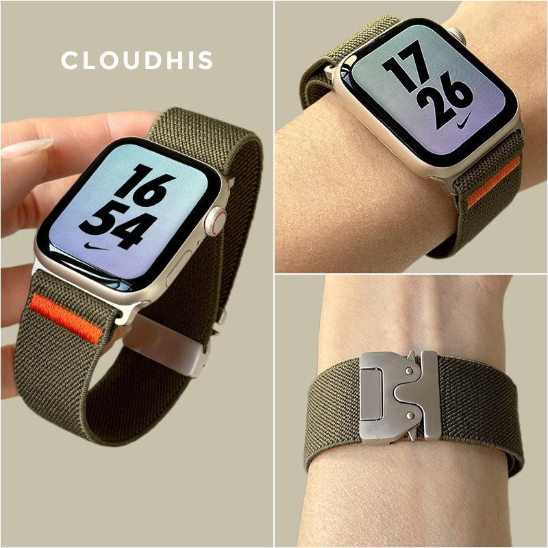 CLOUDHIS适用iWatch新款降落伞扣布纹表带applewatch弹力针织回环苹果手表S10尼龙透气春夏男女运动腕带ULtra