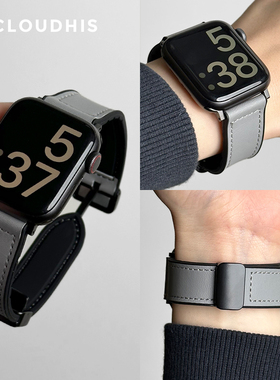CLOUDHIS新款疯马皮硅胶磁吸iwatch10表带适用苹果手表applewatch运动9透气8真皮ultra秋冬男小众s10女款