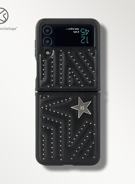 SS新款原创铆钉星星皮革S22Ultra适用三星zflipW24手机壳samsung折叠galaxy简约s23时尚filp7保护套全包fold5
