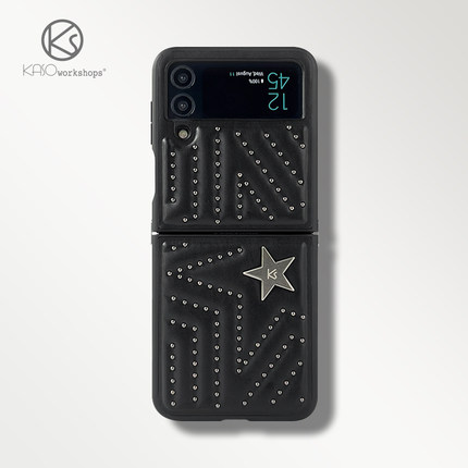 SS新款原创铆钉星星皮革S22Ultra适用三星zflipW24手机壳samsung折叠galaxy简约s23时尚filp7保护套全包fold5