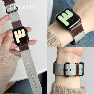CLOUDHIS适用applewatch表带iwatch表带s9尼龙S8高级感s11苹果手表表带女款 3SE夏天运动透气2ultra2