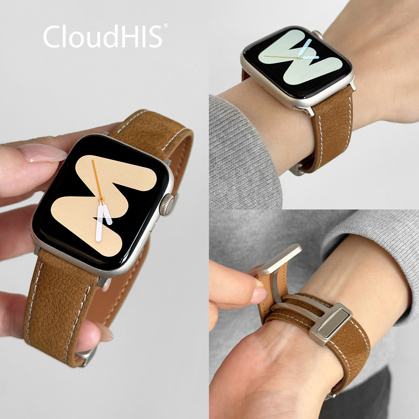 CLOUDHIS新款磨砂牛皮磁吸表带