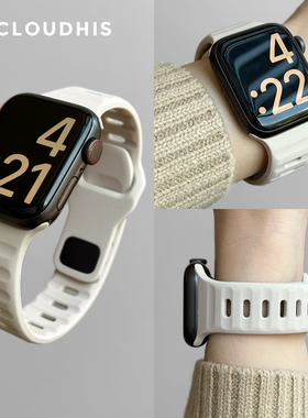 CLOUDHIS适用iwatch表带ultra2硅胶applewatchS9苹果智能手表S8金属S7SE男女生新款高级感运动替换腕带星光色