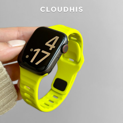 CLOUDHIS夏天新款运动硅胶iwatch表带适用苹果手表applewatch透气8柔软ultra男款9小众s9女款s8潮荧光绿ultra
