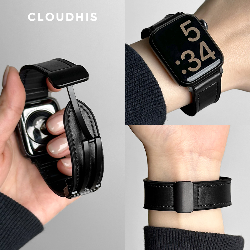 CLOUDHIS适用新款苹果手表带Applewatch9疯马皮硅胶磁吸扣iwatch8男女高级感春夏小众运动透气创意SE