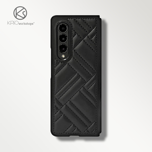 SS原创小格压线黑银适用三星zflip3手机壳galaxy z fold3折叠保护套z4简约时尚立体压线折叠女款高档防摔外壳