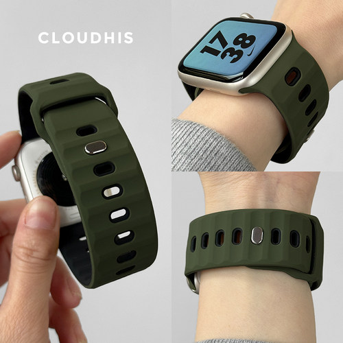 CLOUDHIS适用苹果iwatch手表带applewatc9新款创意液态硅胶机甲双色高级感s10运动透气夏天男女Ultra