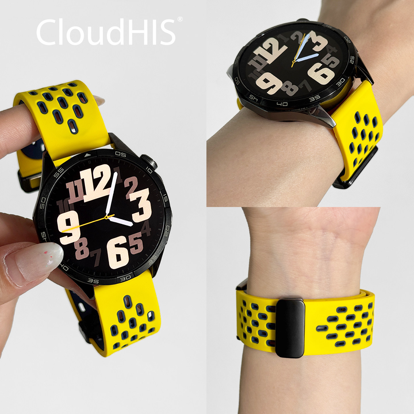 CLOUDHIS适用华为GT5表带watchgt4Pro手表带硅胶磁吸表带透气洞洞watch5新款夏季GT2男女款高级感替换带GT6