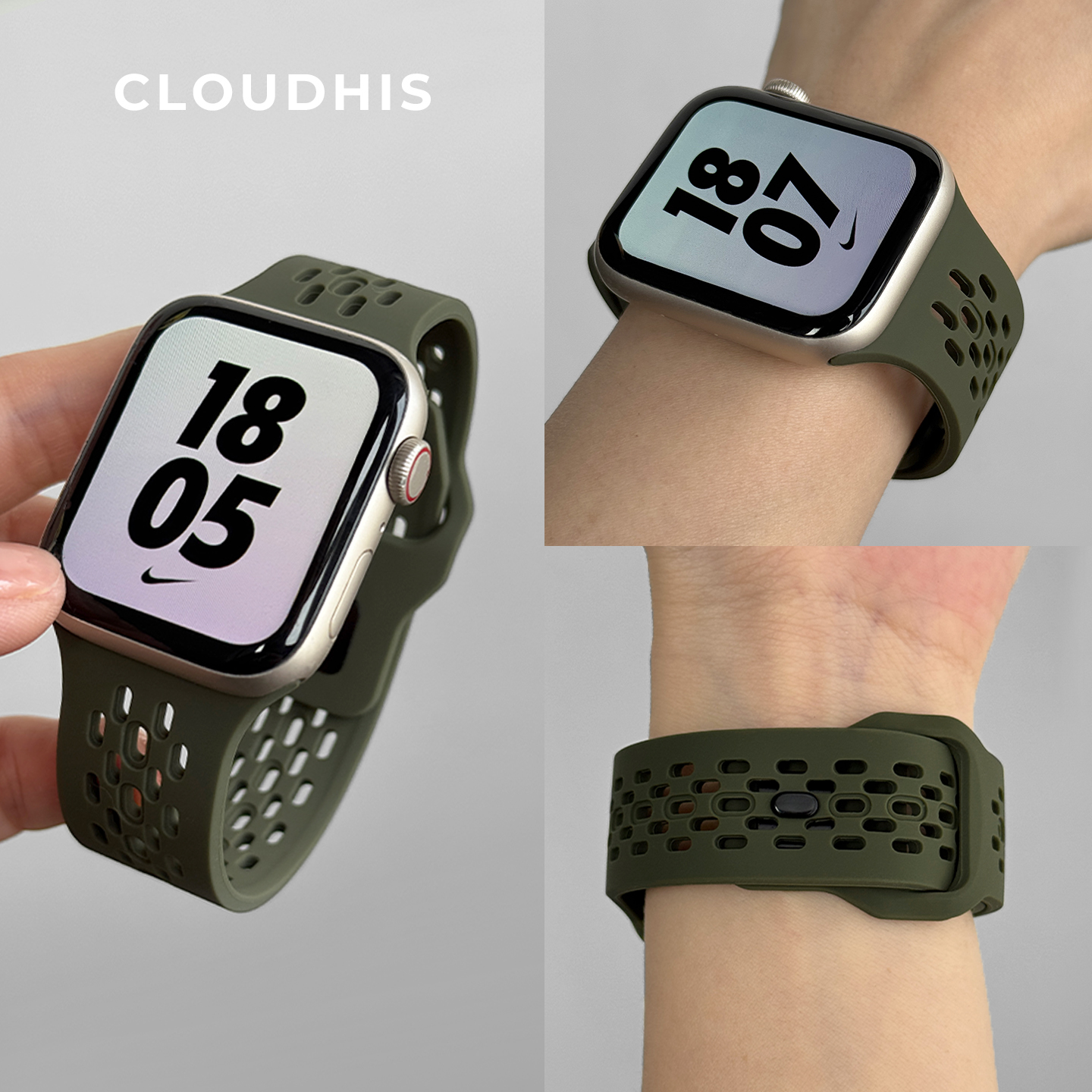 CLOUDHIS适用iwatch10表带苹果S9手表applewatch硅胶S10男款女士新款腕带透气SE高级感军夏季ultra运动SE