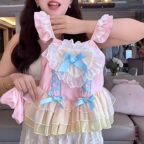 女童公主裙泳衣夏季新款儿童飞袖设计感可爱甜美海边游玩必备泳装