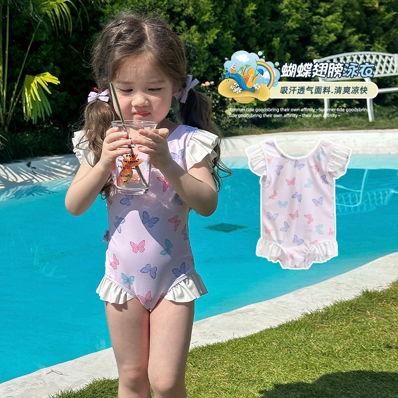 夏季新款女童连体泳衣中小童夏季洋气游泳衣带翅膀宝宝海边度假装
