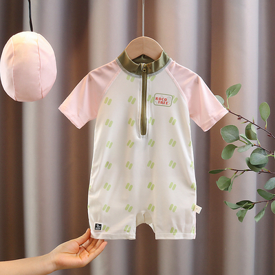 儿童泳衣短袖连体速干游泳衣超萌印花夏季薄款女宝宝3到6岁游泳服