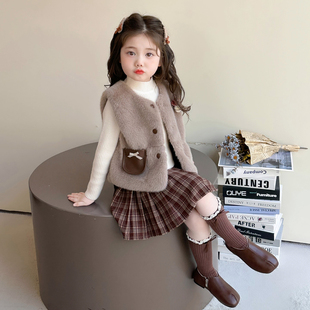 女童秋冬连衣裙小香风儿童马甲冬裙套装小女孩洋气时髦毛衣裙子潮