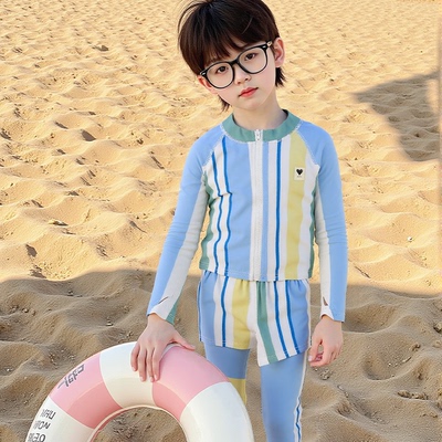儿童泳衣长袖男童分体游泳裤防晒中大童套装海边度假专用泳衣潮款