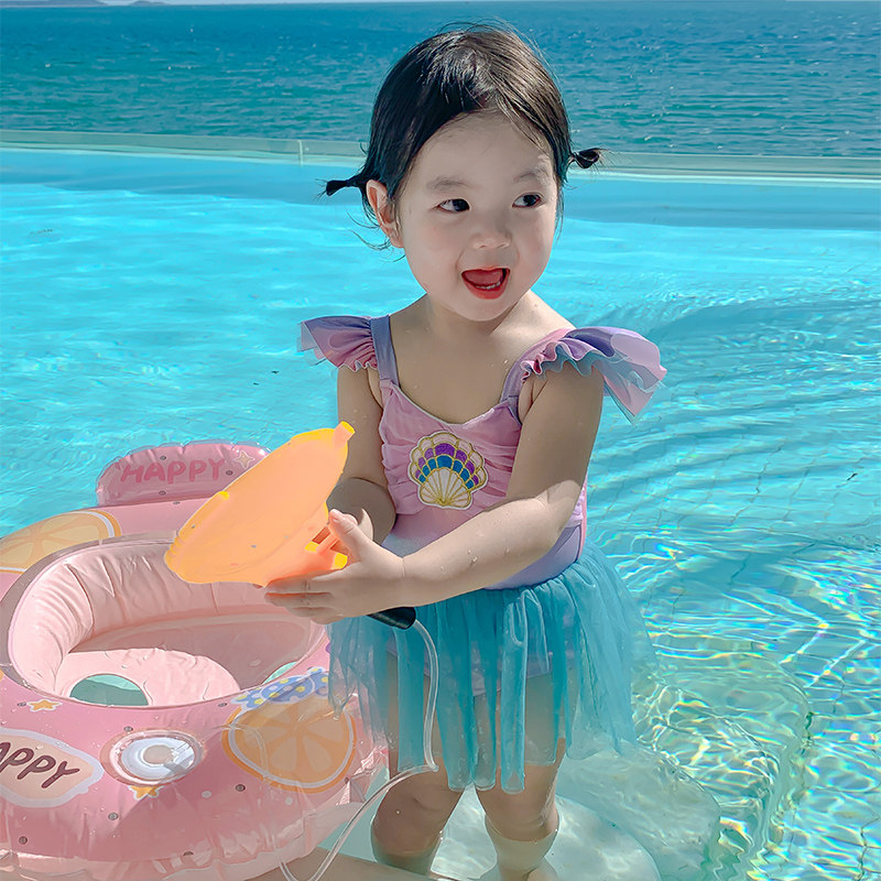 儿童泳衣女童连体泳装夏季新款女宝宝专业训练速干防晒短袖游泳衣