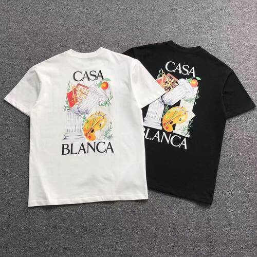 新款卡萨布兰卡短袖 小众潮牌个性蓝色炫幻门红色字母casa印花T恤
