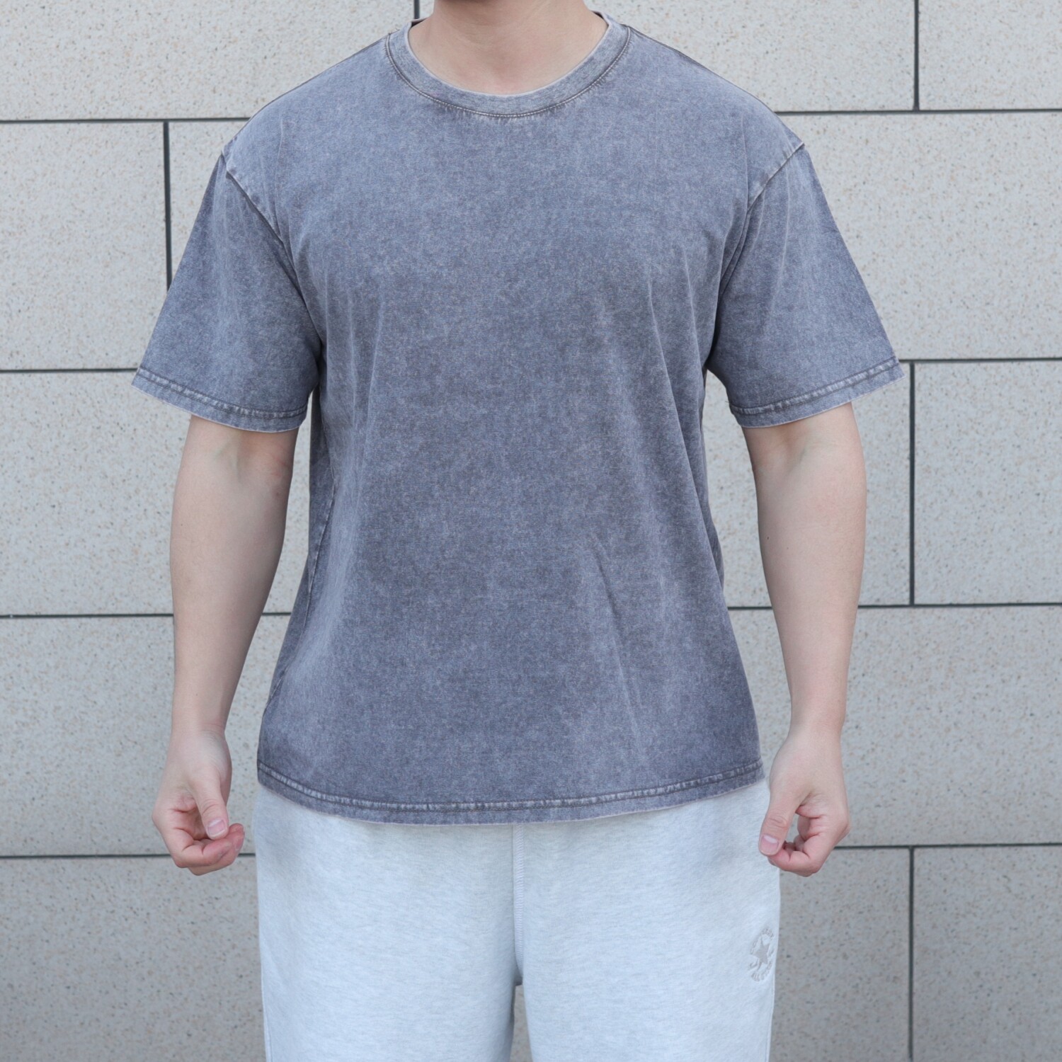 230克做旧复古风纯棉短袖T恤男宽松圆领情侣团体健身训练透气汗衫