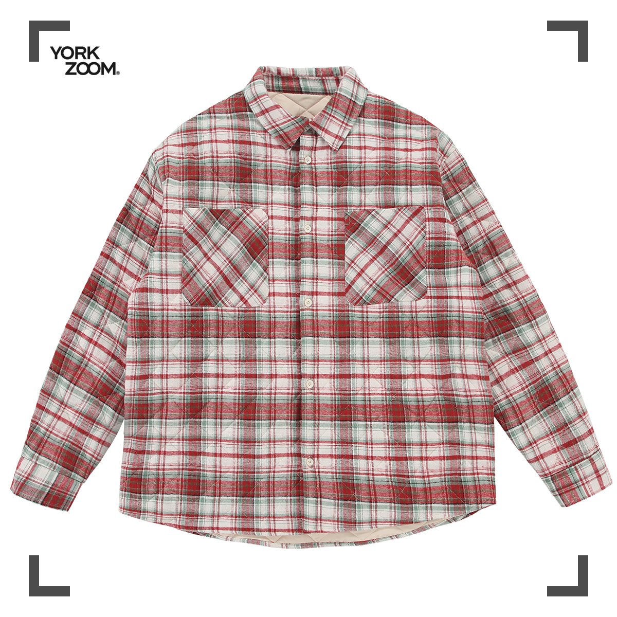 York Zoom冬季新品夹棉衬衫领棉服棉衣外套百搭复古宽松日系加厚