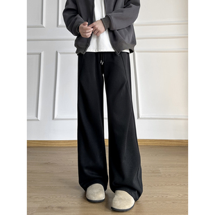 男长裤 York 复古宽松直筒弯刀休闲裤 美式 子 Zoom秋冬微弹黑色男士