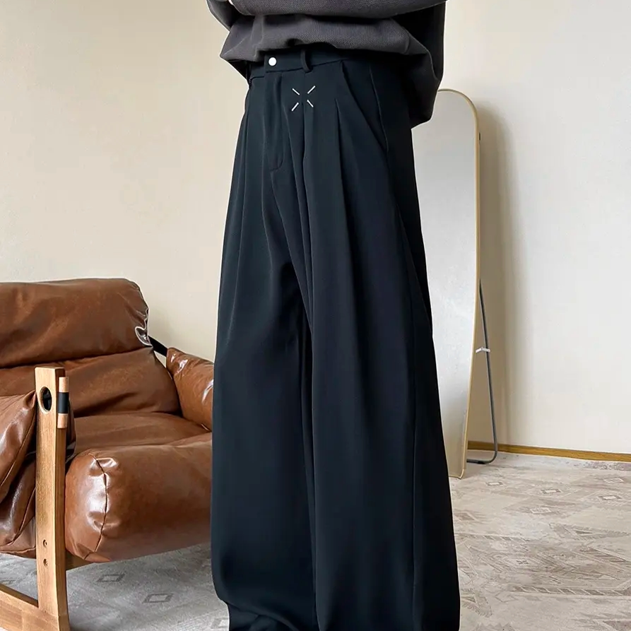 cleanfit廓形刺绣黑色西裤