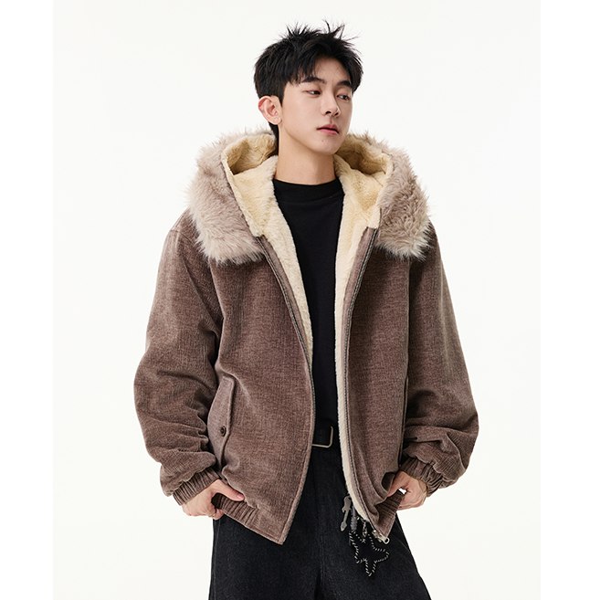 YORKZOOM春季新款保暖连帽毛领棉衣棉服情侣百搭上衣宽松加绒拉链