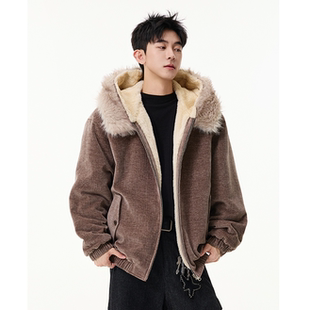 YORKZOOM春季 保暖连帽毛领棉衣棉服情侣百搭上衣宽松加绒拉链 新款