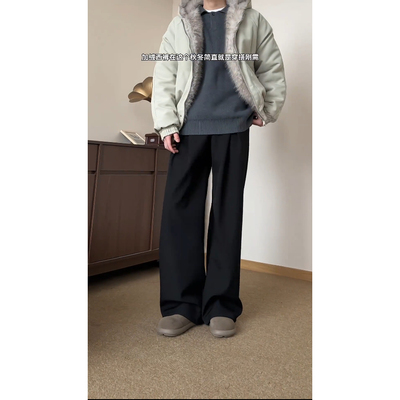 春夏薄款黑色阔腿显瘦男西裤