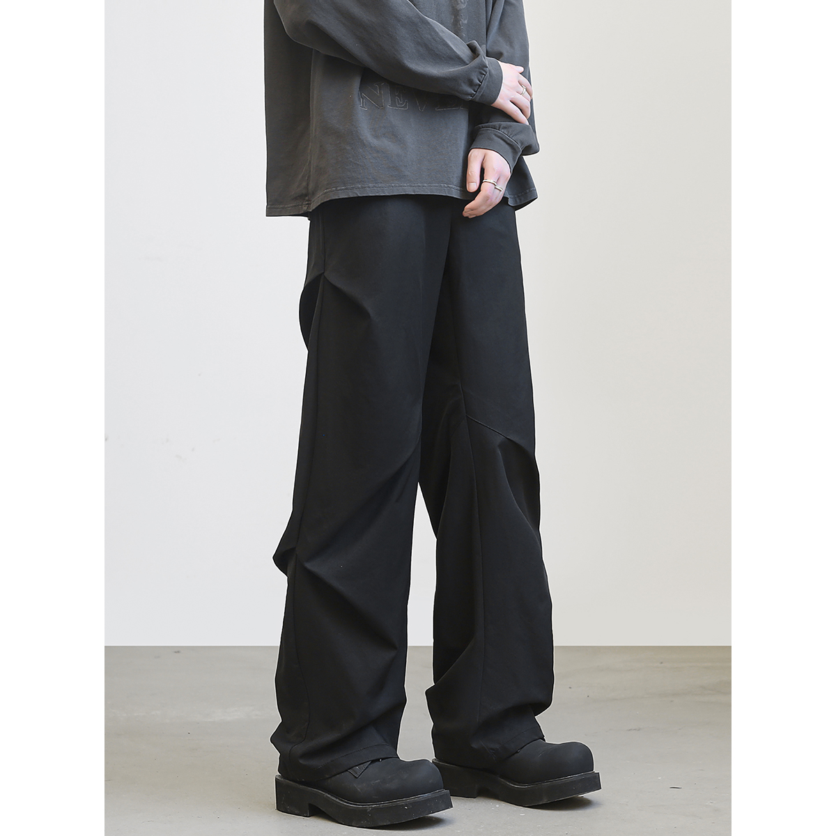 YorkZoom秋季新品潮流美式高街大褶皱工装微喇休闲裤显瘦显高