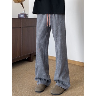 Zoom美式 男生弯刀裤 潮牌撞色休闲裤 重磅卫裤 男宽松直筒裤 York