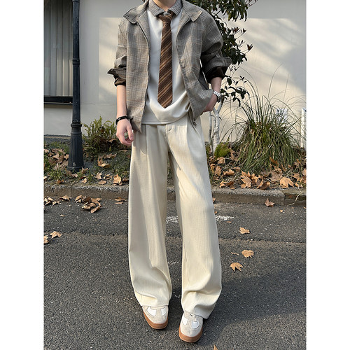 老钱风仿麻垂感休闲裤长裤