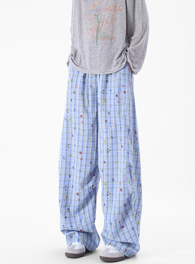 YORK ZOOM秋冬新品条纹格子弯刀褶皱降落伞裤休闲裤长裤情侣宽松