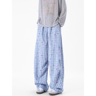 YORK ZOOM秋冬新品条纹格子弯刀褶皱降落伞裤休闲裤长裤情侣宽松