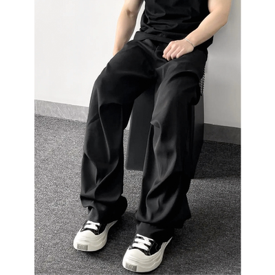 褶皱西裤冬季美式黑色休闲裤