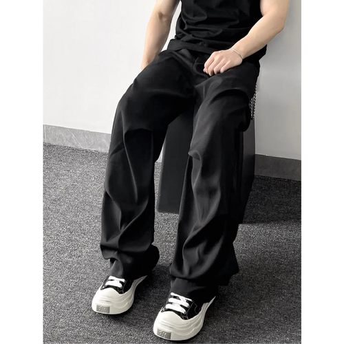 褶皱西裤夏季美式黑色休闲裤