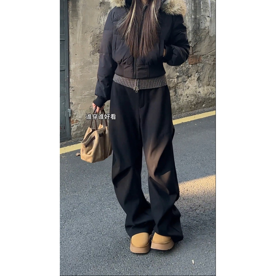 YORKZOOM春夏新款黑色阔腿喇叭裤女西裤显瘦宽松直筒长裤中性风