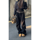 显瘦宽松直筒长裤 YORKZOOM黑色阔腿喇叭裤 女加绒加厚西裤 中性风