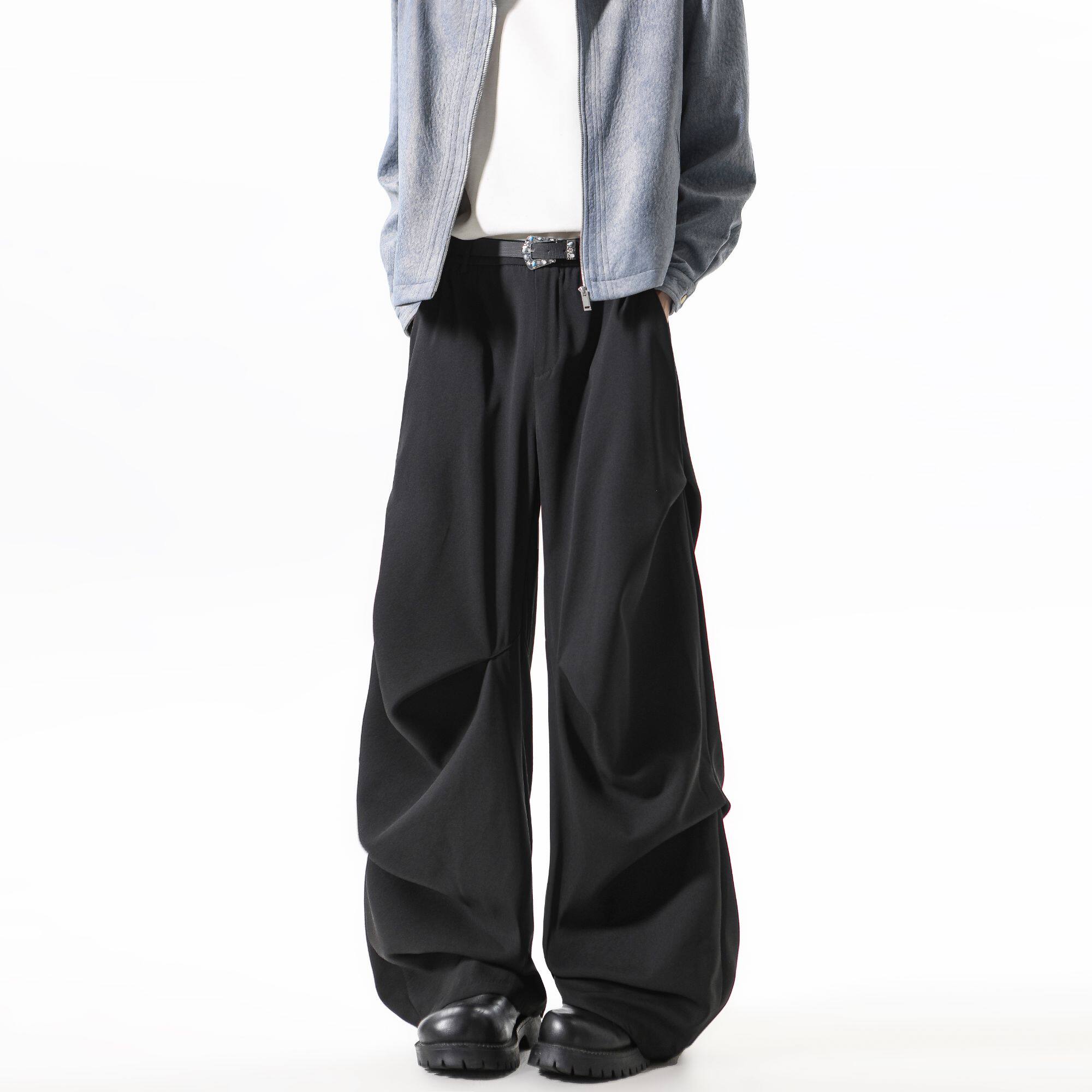 YORKZOOM秋冬新款加绒加厚褶皱西裤休闲裤长裤宽松垂感显高显瘦