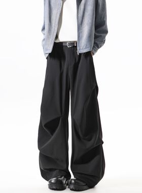 YORKZOOM秋冬新款加绒加厚褶皱西裤休闲裤长裤宽松垂感显高显瘦