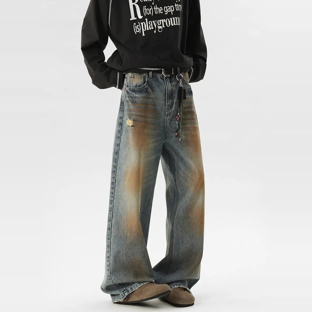 当季新品泥染做旧水洗牛仔裤