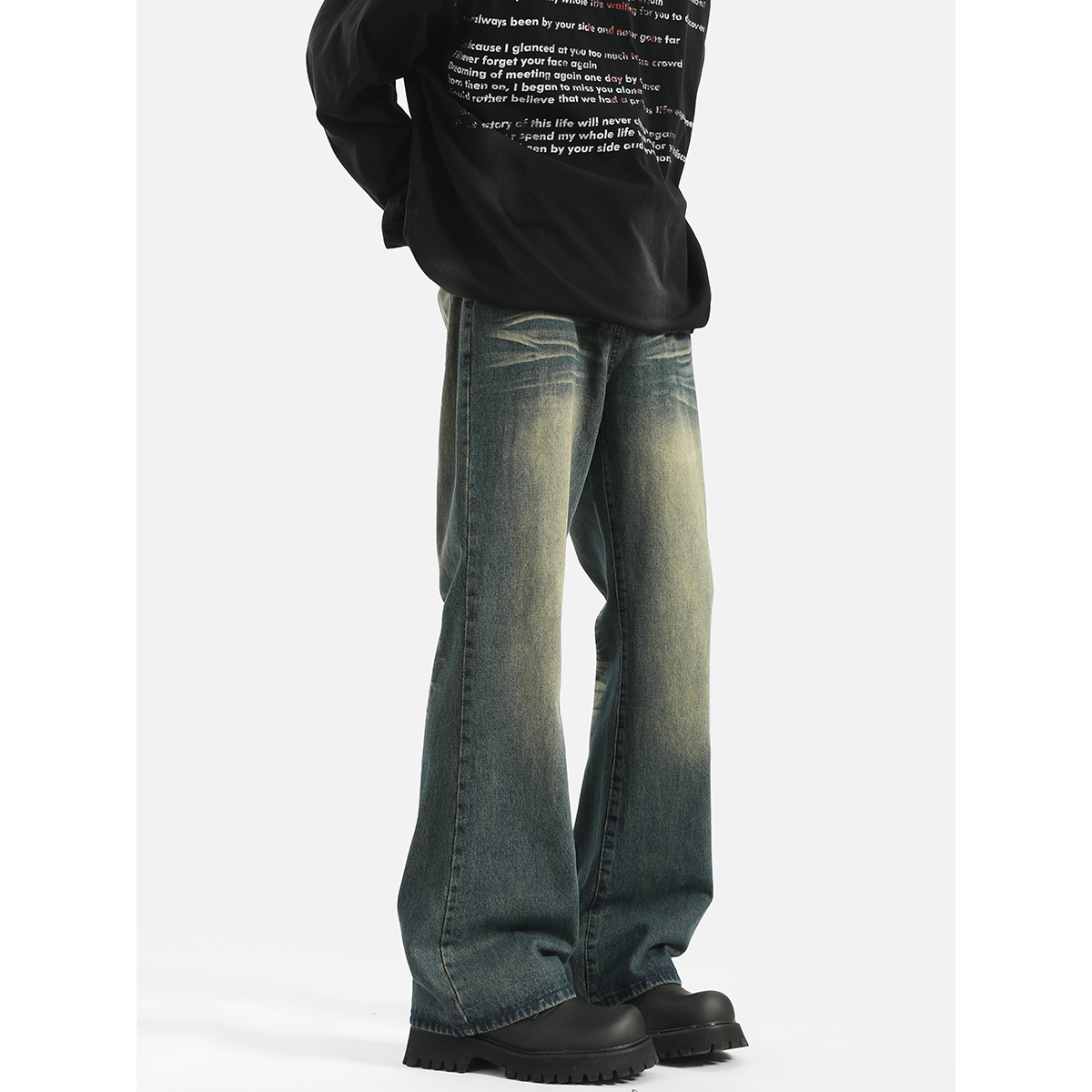 YorkZoom春季美式牛仔裤长裤复古百搭微喇高街宽松水洗做旧ol个性