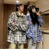 新款 美式 复古格子衬衫 YORKZOOM春季 男宽松痞帅长袖 衬衣外套休闲风