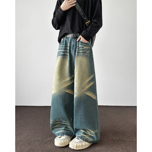 潮牌痞帅高街百搭 男宽松直筒长裤 YORKZOOM美式 复古水洗阔腿牛仔裤