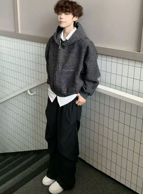 YORKZOOM秋冬美式复古黑色休闲裤男宽松长裤潮牌老钱风裤加绒加厚